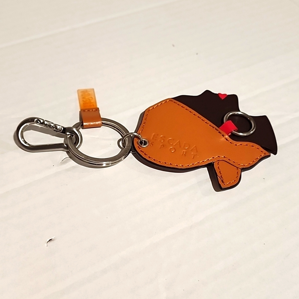 rare ESCADA leather bag charm keychain keyring heart love carabiner holder new